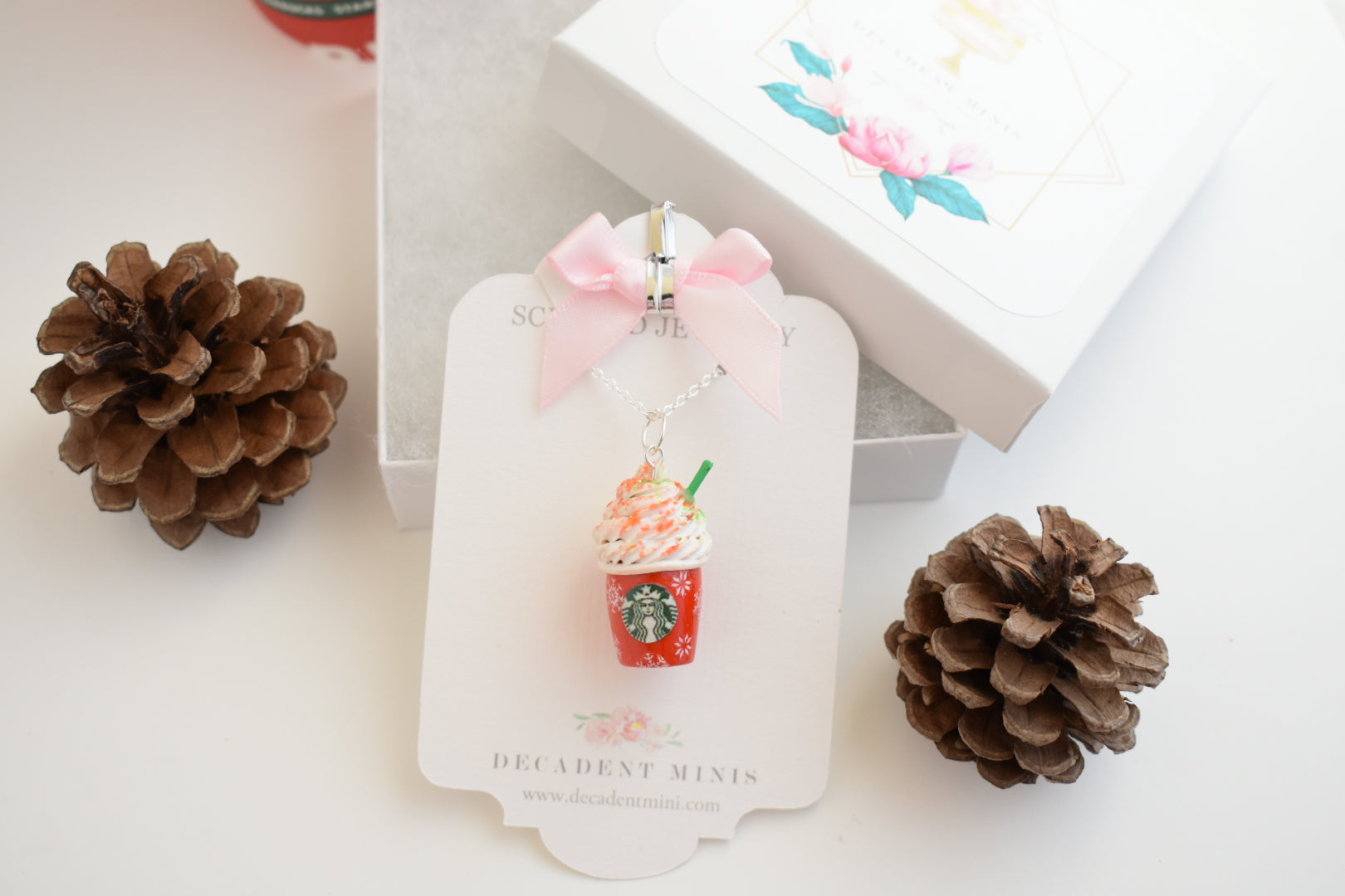 Scented Starbucks Inspired Christmas Frappuccino Charm Necklace-LIMITED EDITION - Decadent Minis