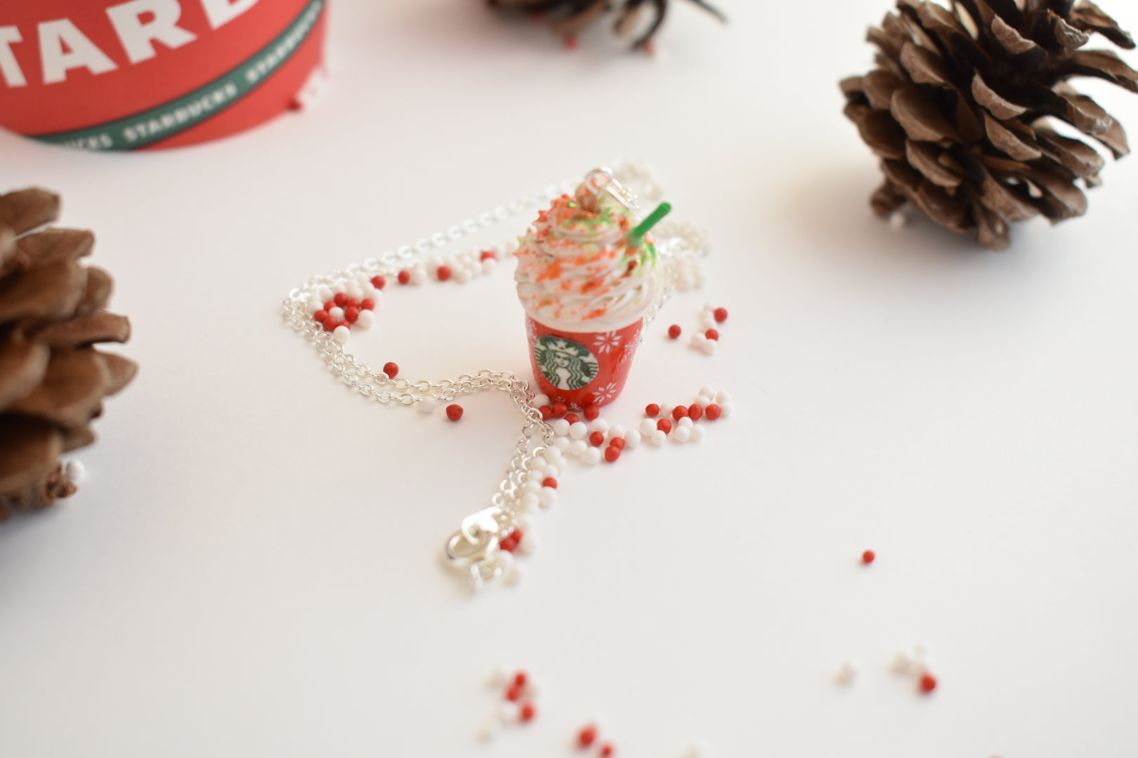 Scented Starbucks Inspired Christmas Frappuccino Charm Necklace-LIMITED EDITION - Decadent Minis
