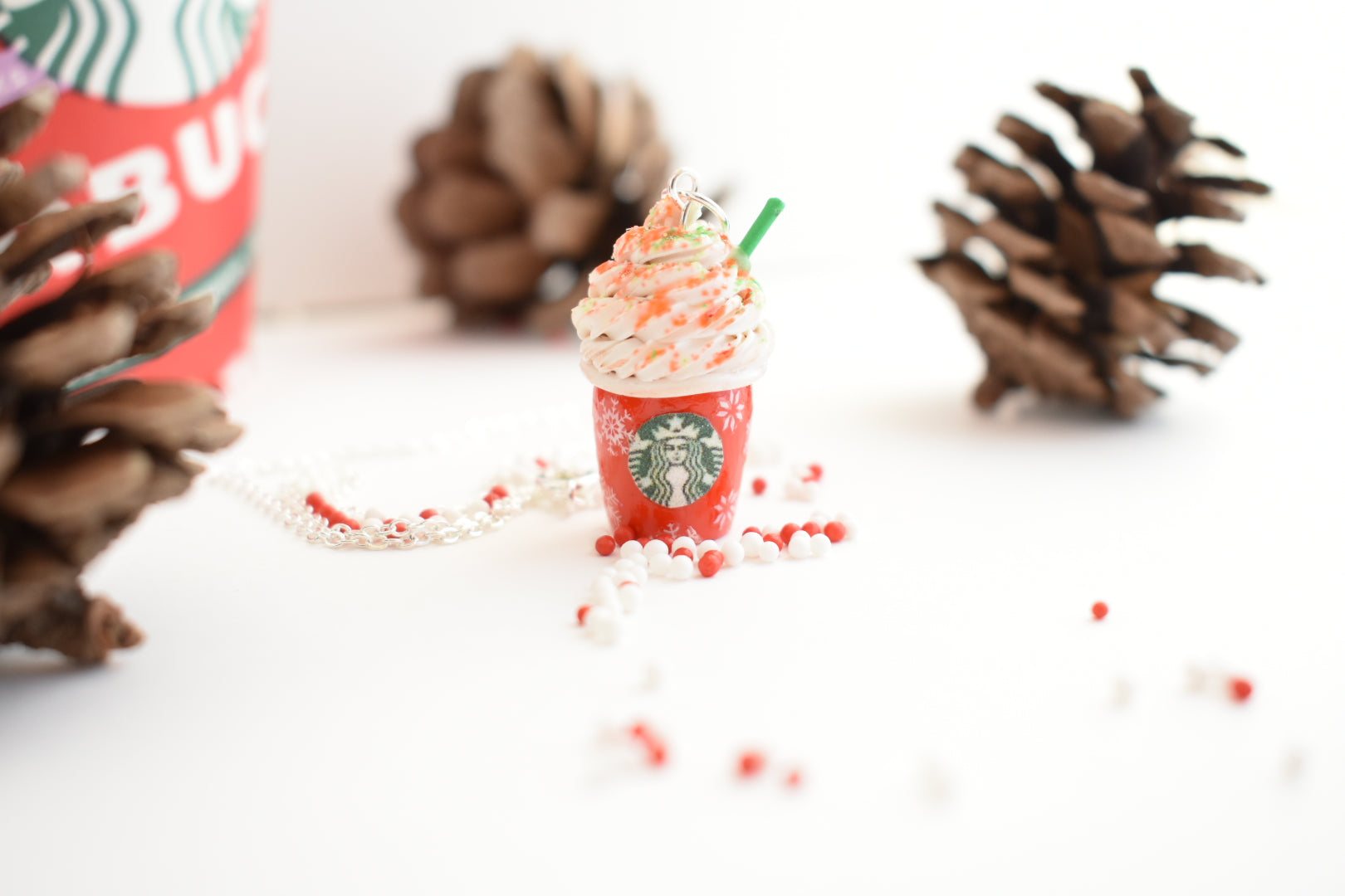 Scented Starbucks Inspired Christmas Frappuccino Charm Necklace-LIMITED EDITION - Decadent Minis