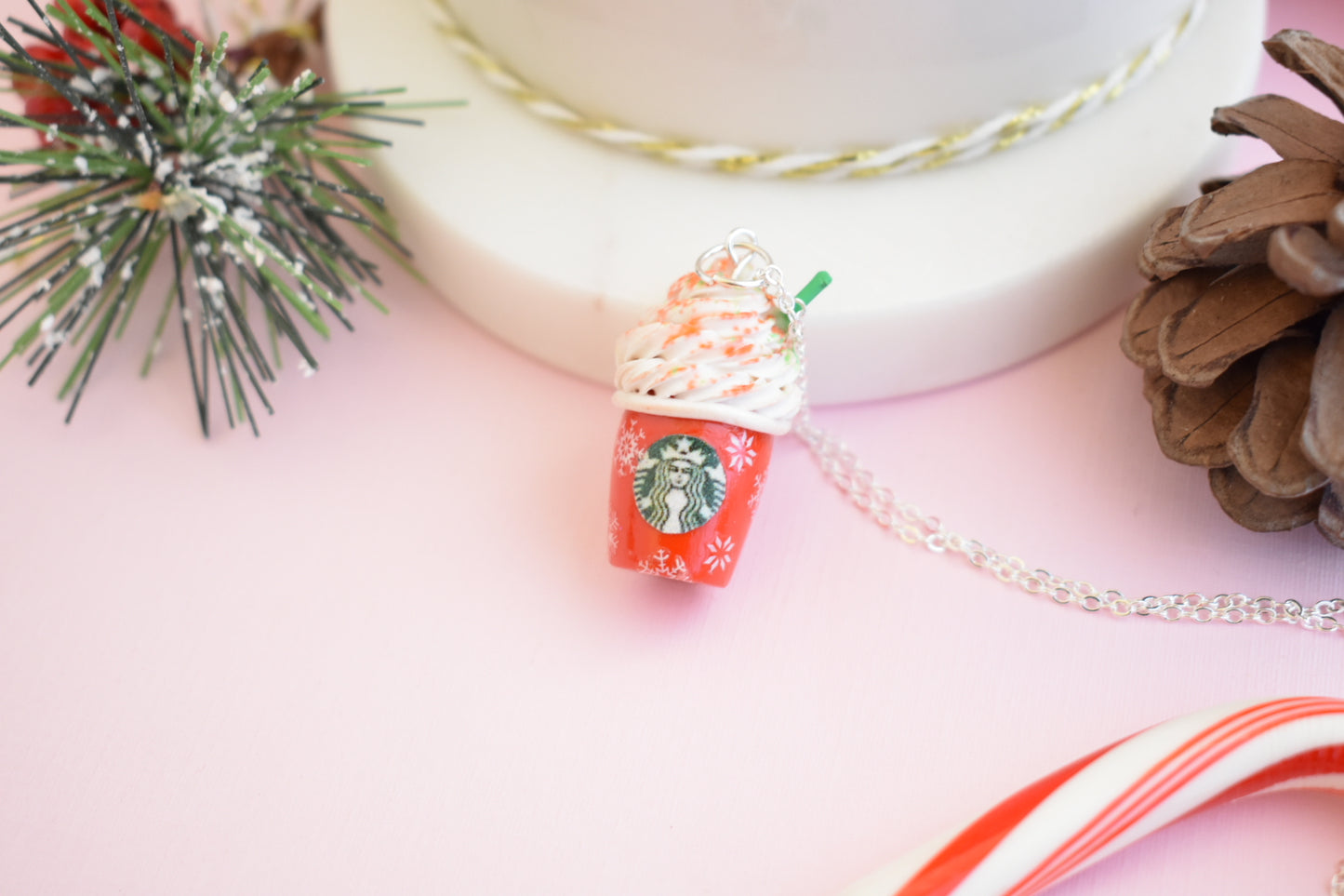 Scented Starbucks Inspired Christmas Frappuccino Charm Necklace-LIMITED EDITION - Decadent Minis