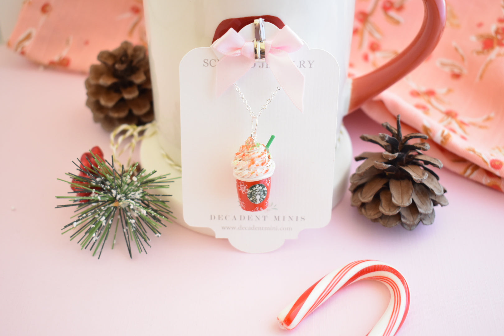 Scented Starbucks Inspired Christmas Frappuccino Charm Necklace-LIMITED EDITION - Decadent Minis