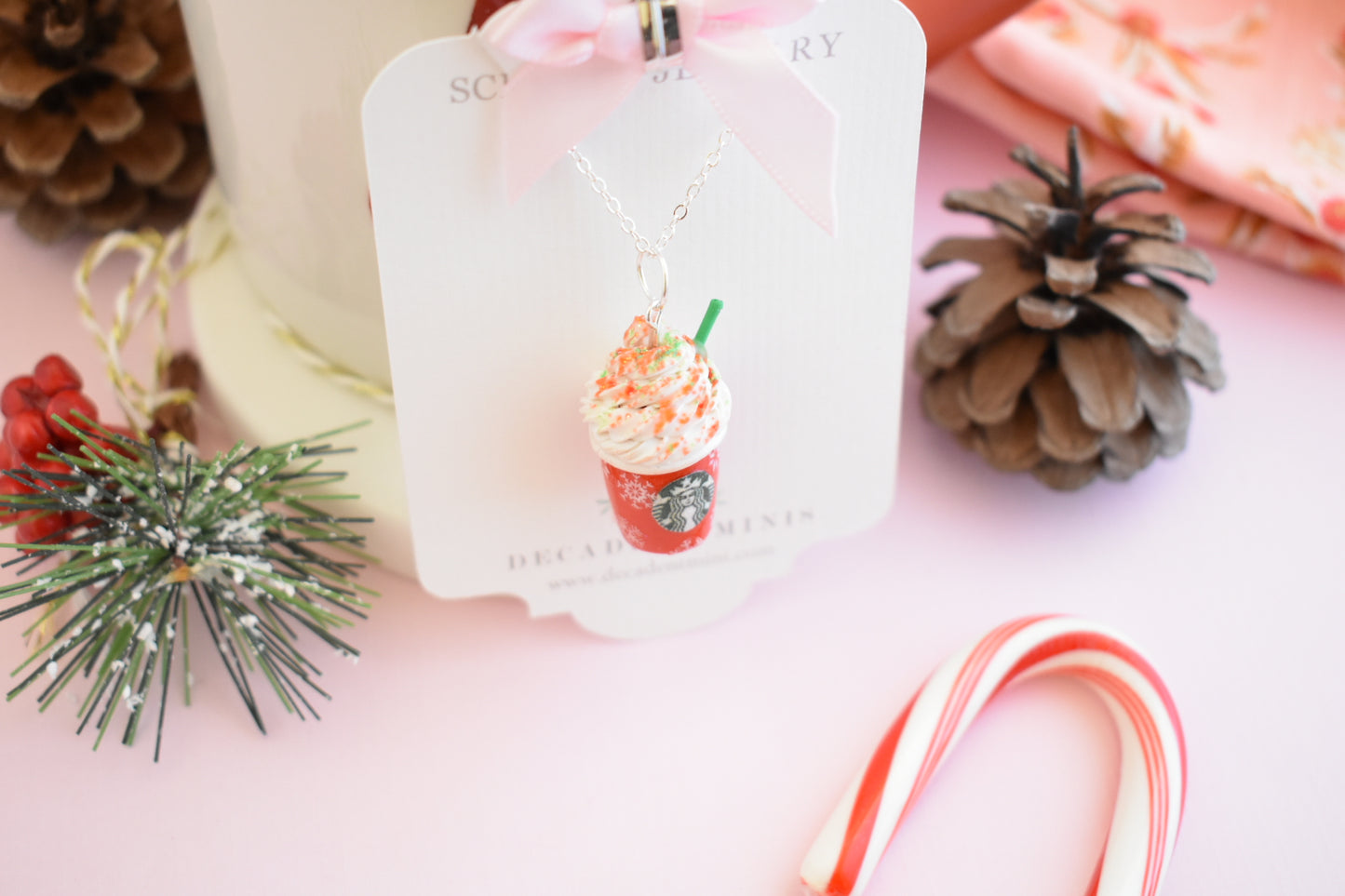 Scented Starbucks Inspired Christmas Frappuccino Charm Necklace-LIMITED EDITION - Decadent Minis
