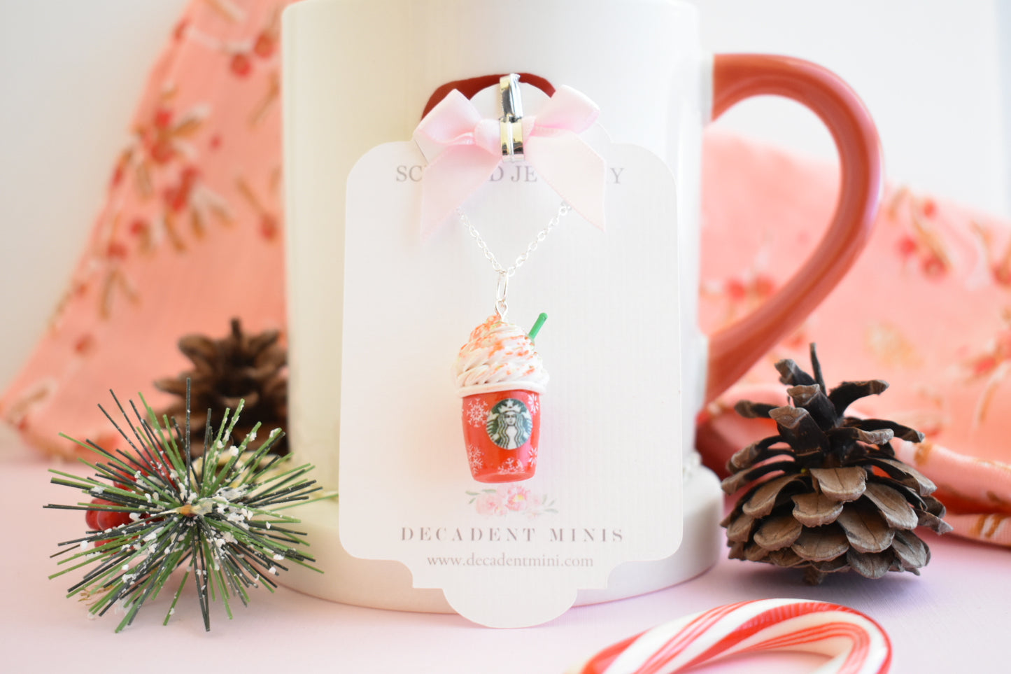 Scented Starbucks Inspired Christmas Frappuccino Charm Necklace-LIMITED EDITION - Decadent Minis