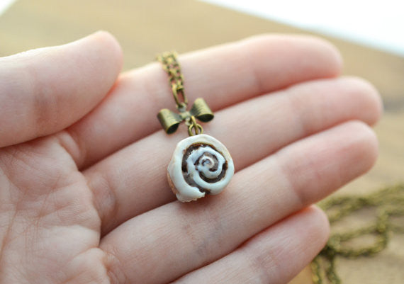 Scented Cinnamon Roll Antique Bronze Necklace - Decadent Minis