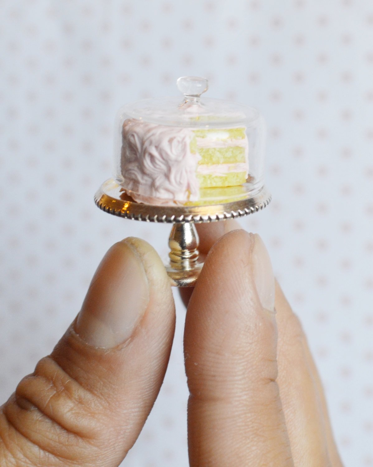 12th Scale Dollhouse Miniature Shabby Chic Pink Cake - Decadent Minis