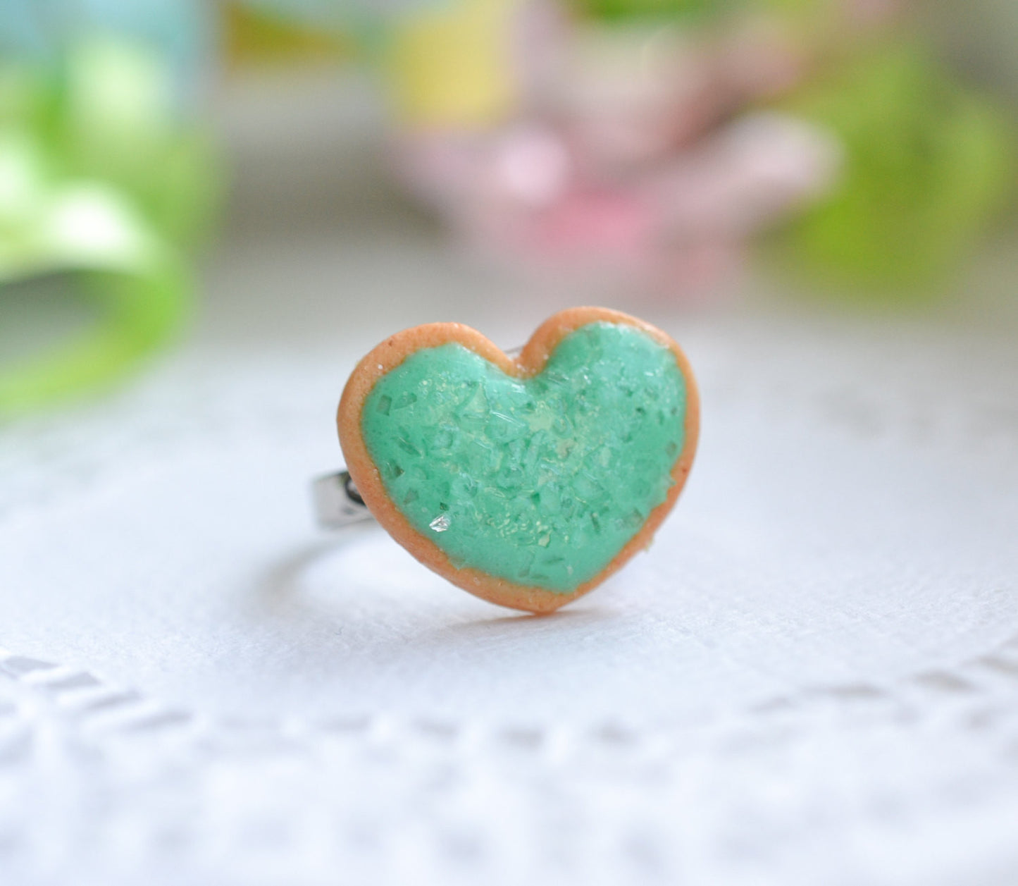 Sugar cookie ring - Aqua blue-Polymer clay miniature food jewelry-Sugar cookie collection - Decadent Minis