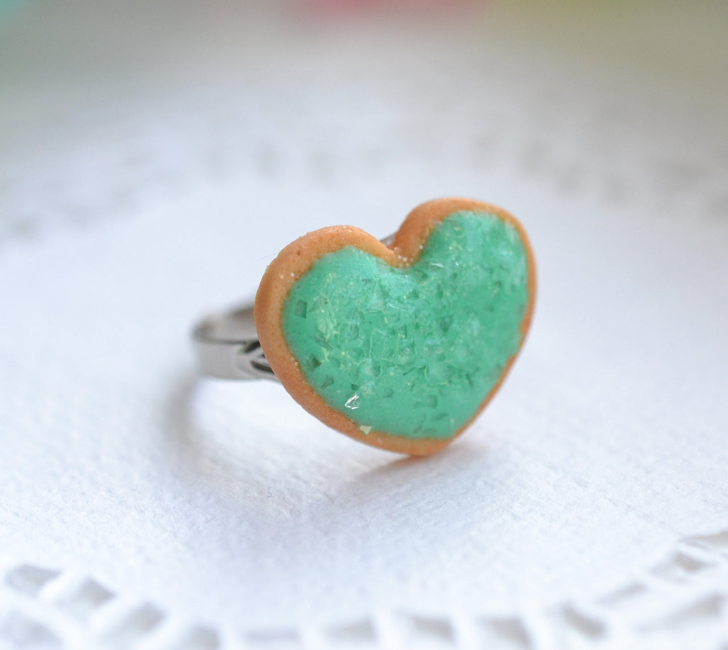 Sugar cookie ring - Aqua blue-Polymer clay miniature food jewelry-Sugar cookie collection - Decadent Minis