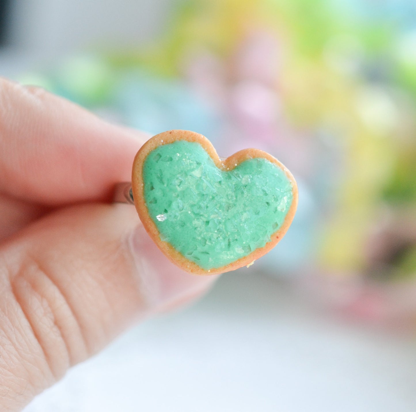 Sugar cookie ring - Aqua blue-Polymer clay miniature food jewelry-Sugar cookie collection - Decadent Minis