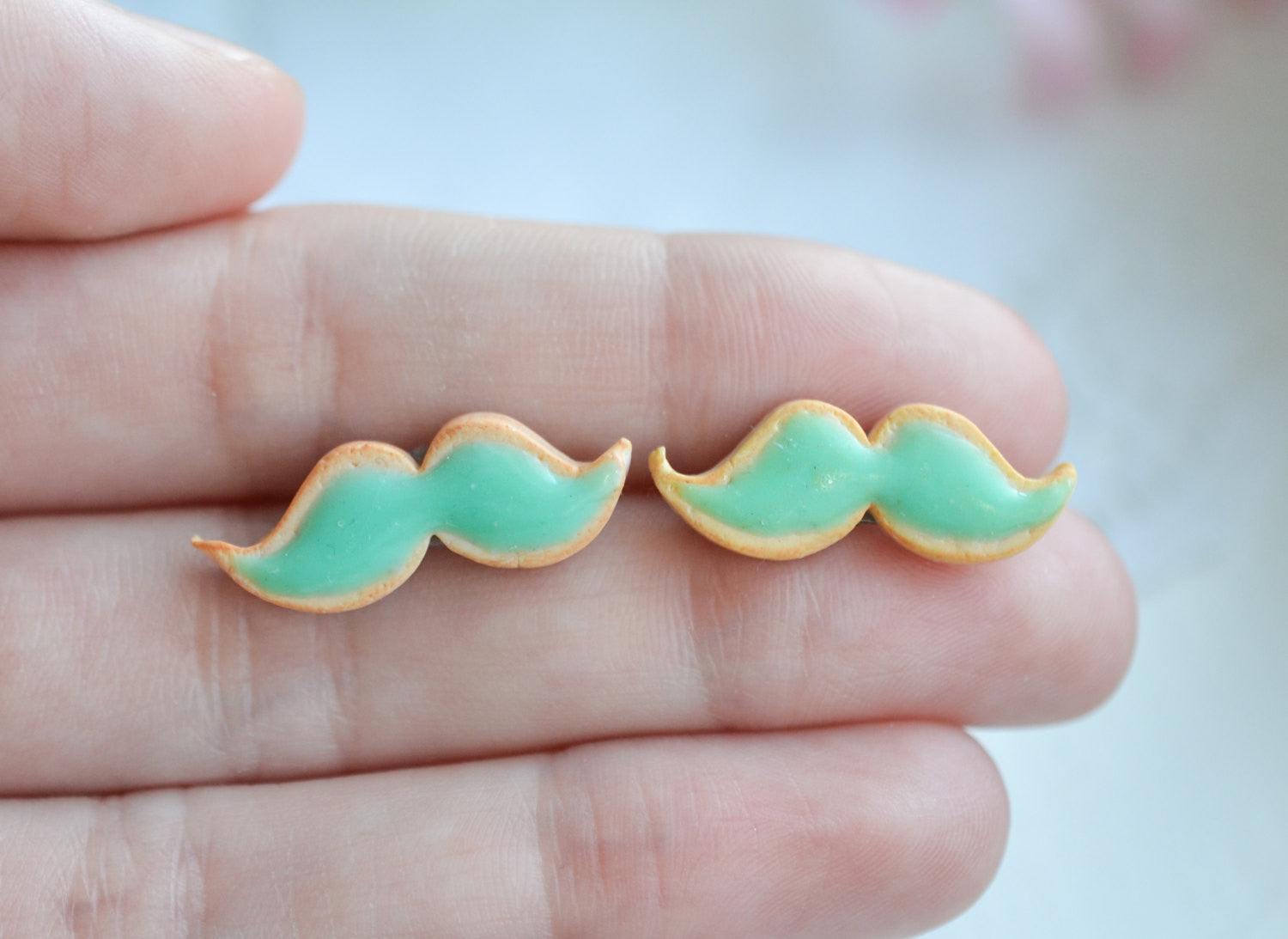 Scented Mint Mustache Sugar Cookie Stud Earrings - Decadent Minis