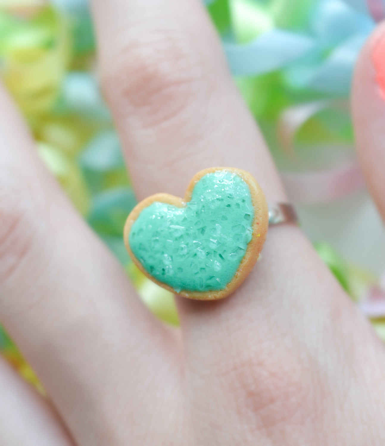 Sugar cookie ring - Aqua blue-Polymer clay miniature food jewelry-Sugar cookie collection - Decadent Minis