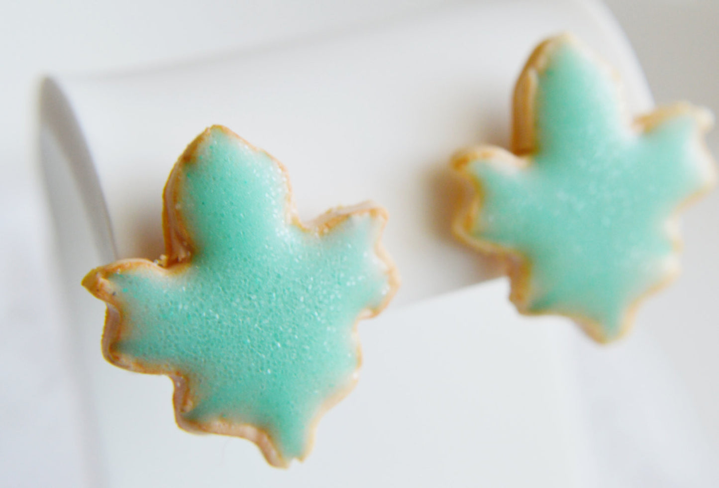 Mint Leaf Sugar Cookie Earrings-Sugar cookie collection-Scented-Miniature food jewelry Thanksgiving - Decadent Minis