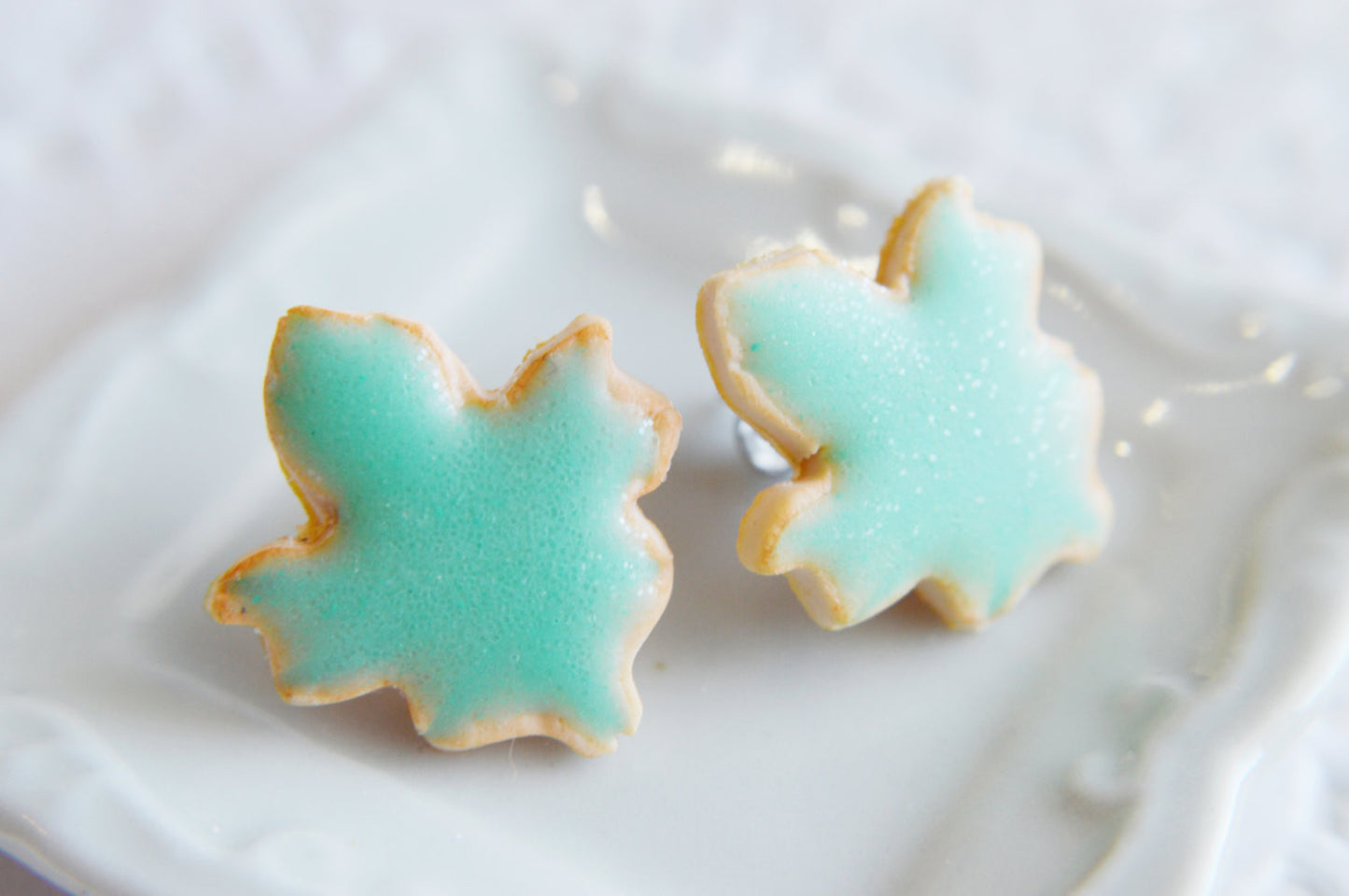 Mint Leaf Sugar Cookie Earrings-Sugar cookie collection-Scented-Miniature food jewelry Thanksgiving - Decadent Minis