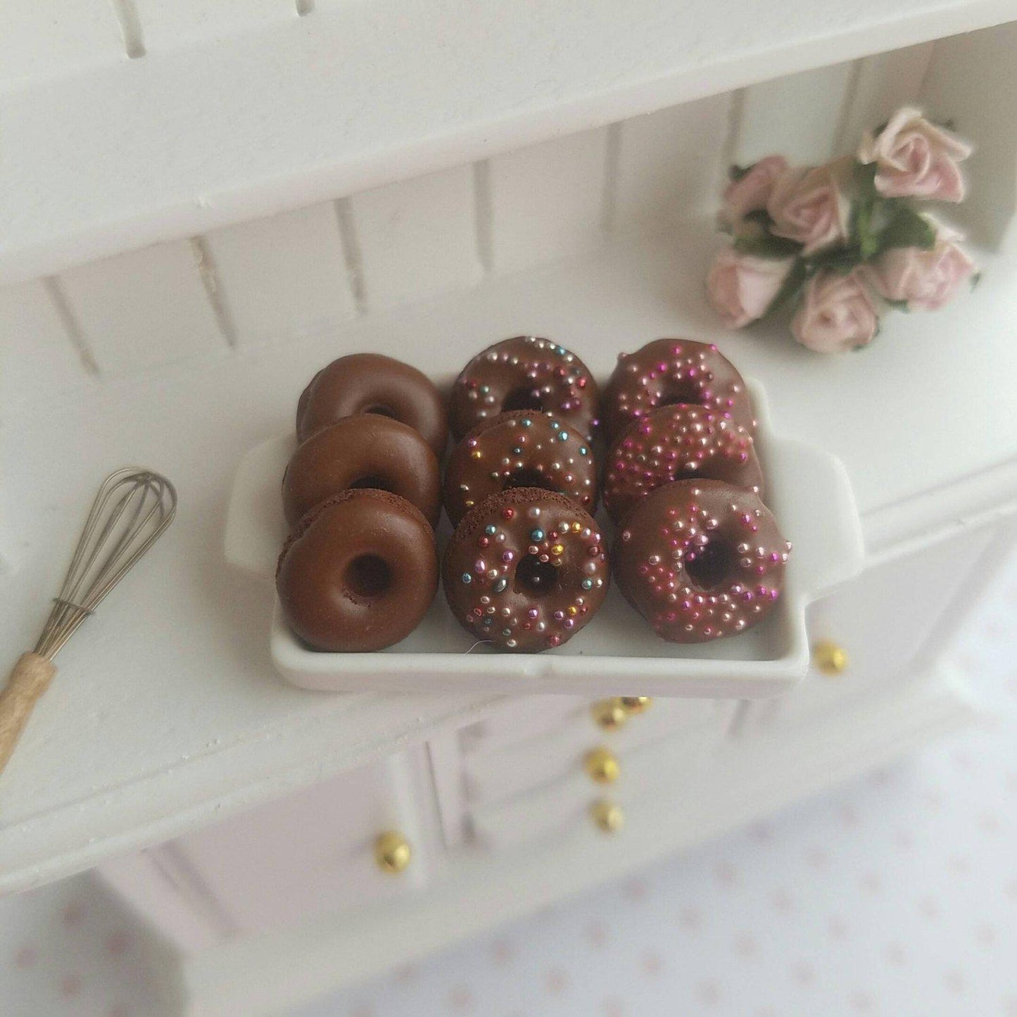 1:12 Scented Dollhouse Miniature Double Chocolate Donut Tray - Decadent Minis