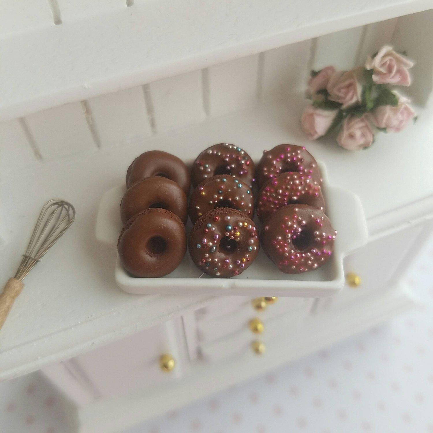 1:12 Scented Dollhouse Miniature Double Chocolate Donut Tray - Decadent Minis