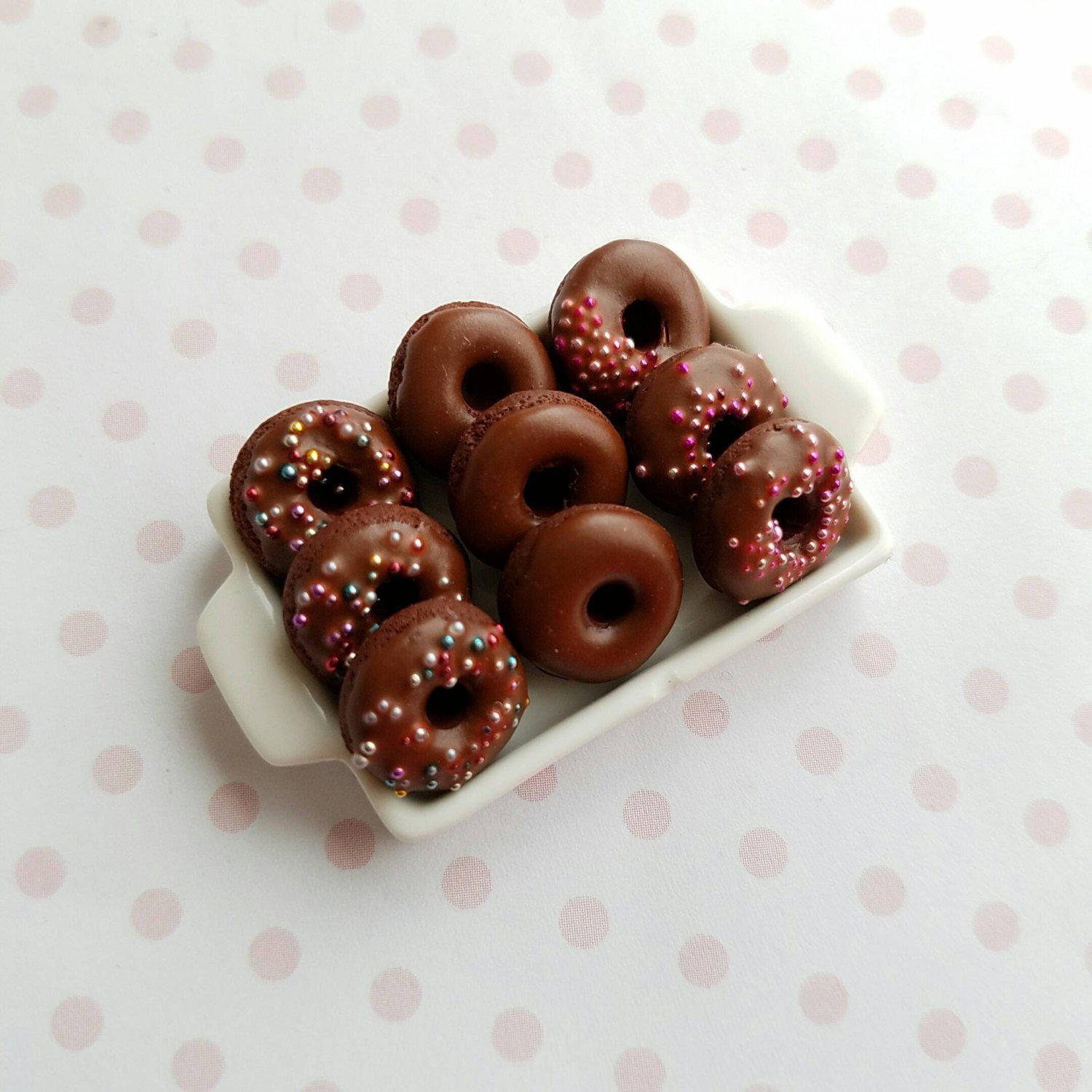 1:12 Scented Dollhouse Miniature Double Chocolate Donut Tray - Decadent Minis