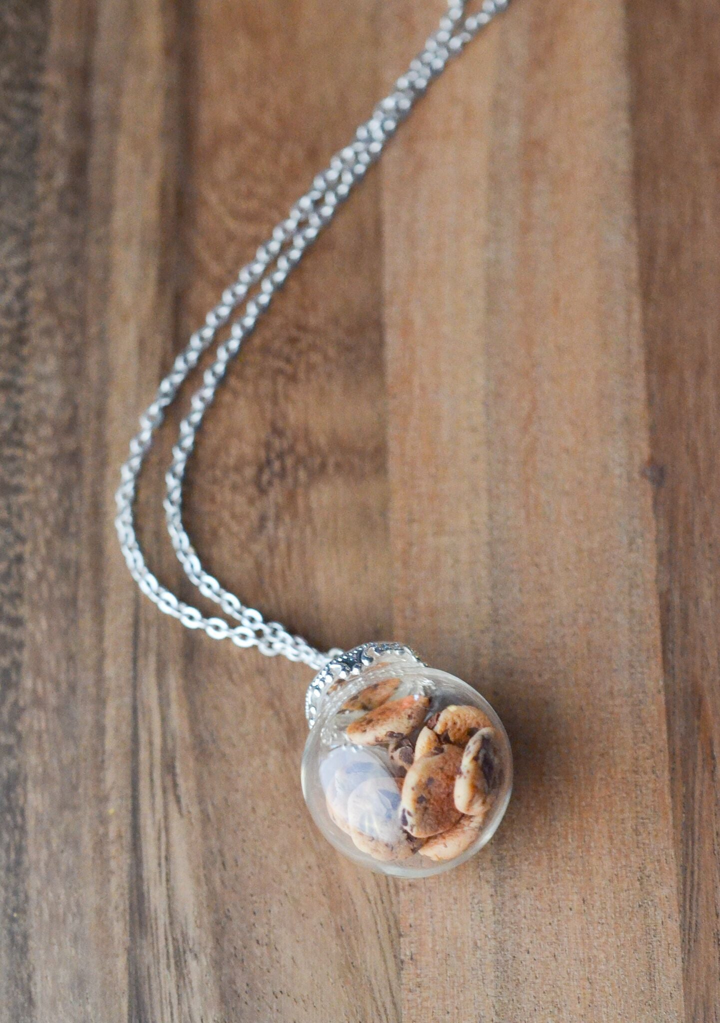 Chocolate Chip Cookie Jar Necklace-Silver - Decadent Minis