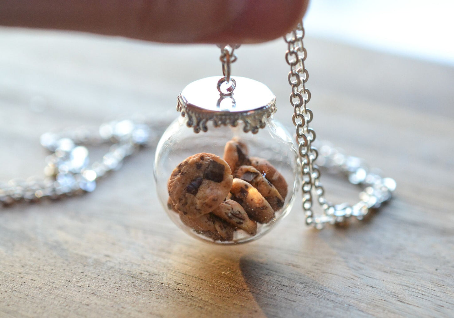 Chocolate Chip Cookie Jar Necklace-Silver - Decadent Minis