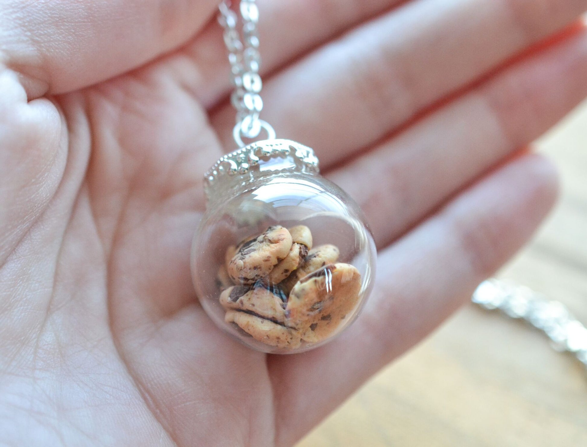 Chocolate Chip Cookie Jar Necklace-Silver - Decadent Minis