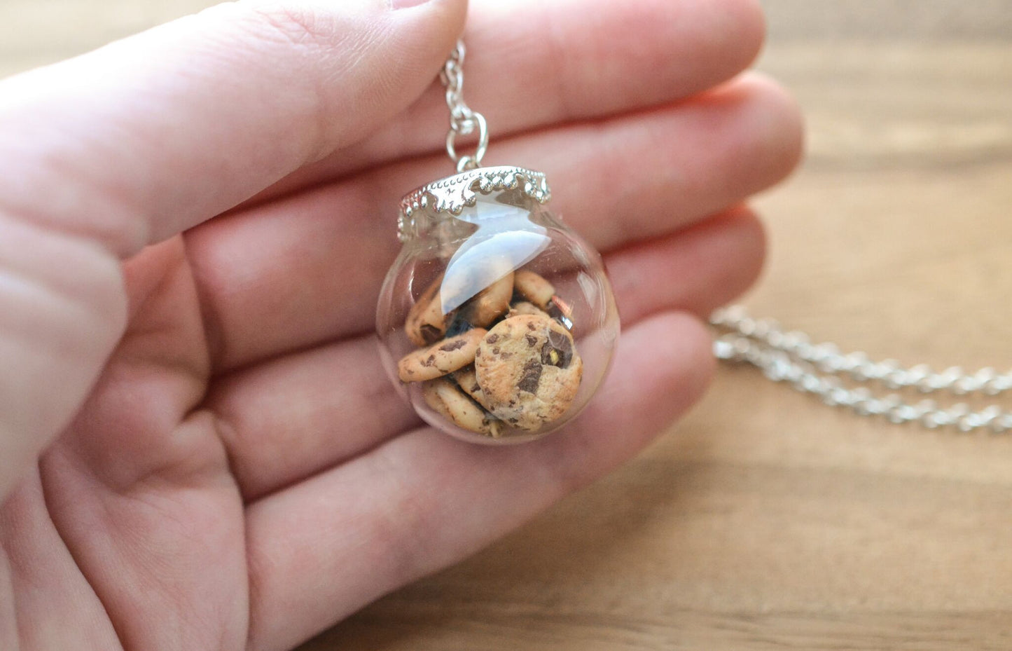 Chocolate Chip Cookie Jar Necklace-Silver - Decadent Minis
