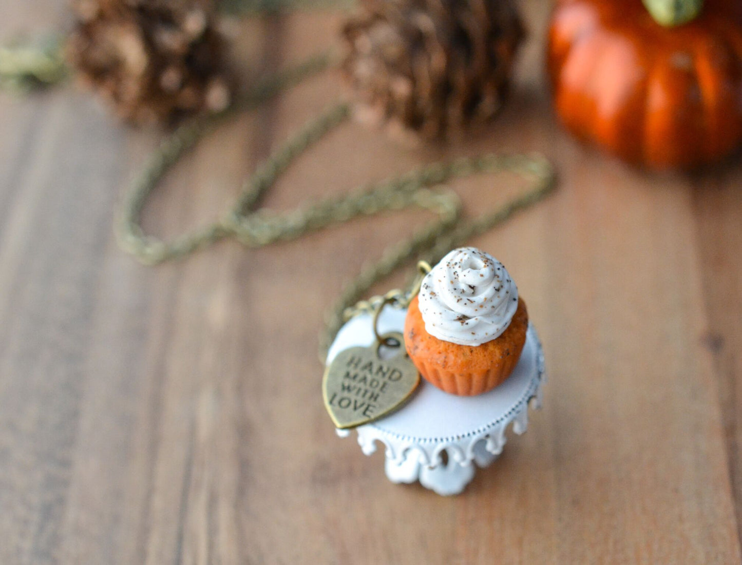 Pumpkin Spice Cupcake Necklace-Vintage - Decadent Minis
